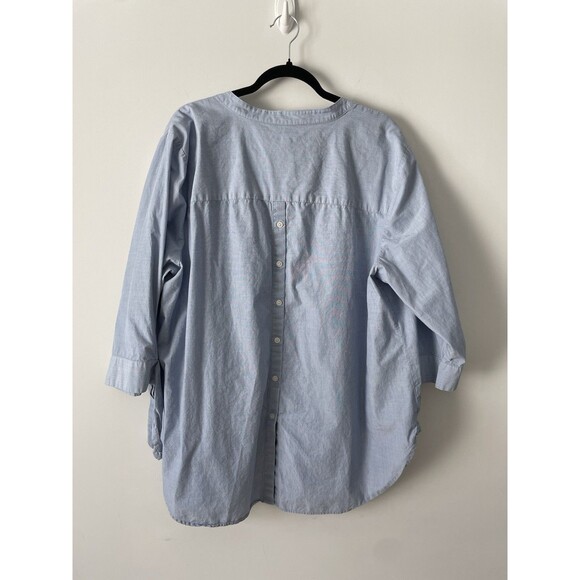 Talbots Women 3X Blue Tunic Full Button Tie Sleeve Casual Cottagecore Neutral - Picture 5 of 9